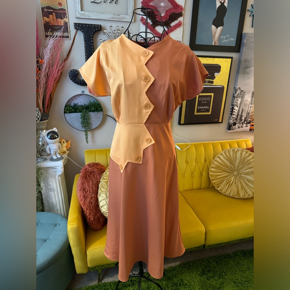 1940s Sawtooth Color Block Dress